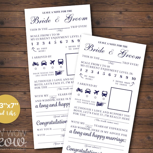 Wedding Mad Libs Printable Forms Activity Sheets Day Print at Home Navy Blue INSTANT DOWNLOAD Fun Marriage Game Advice Cards Notes WCMD002