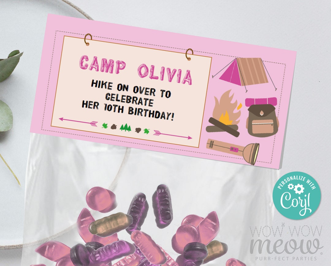 Camping Bag Headers Birthday Toppers Camp Out Glamping Glam Tent