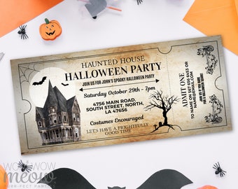 Halloween Invitations Haunted House Tickets Invites Party Printable INSTANT DOWNLOAD Bat Spooky Scare Personalized Editable Edit WCHA015