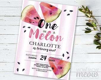 One In a Melon Birthday Invite Million Fruity Invitations INSTANT DOWNLOAD Aloha Fun First 1st One Twins Personalize Edit Print Tags WCBK589