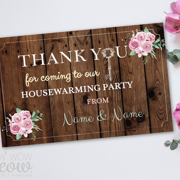 Rustic Housewarming Thank you Cards New House Home Sweet Couples Friends Party Wood INSTANT DOWNLOAD Floral Printable Editable WCHO031