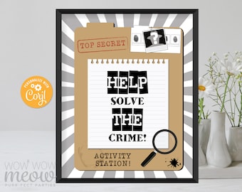 Detective Party Birthday Sign Poster - Activity Station - Spy Editable Party - Secret Agent Sign Instant Download Printable - WCBK095