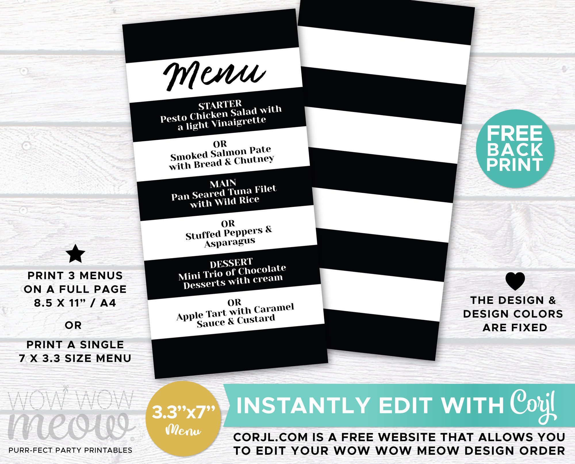 Black and White Stripe Dinner Template Wedding Package INSTANT Etsy