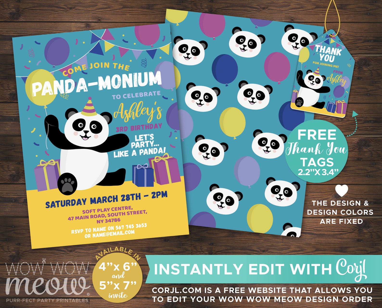 Panda Invitation Birthday Party INSTANT DOWNLOAD Pandas Girls Etsy
