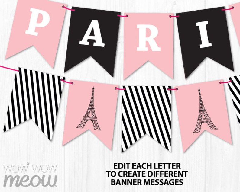 Paris Banner INSTANT DOWNLOAD Baby Shower Birthday French Etsy