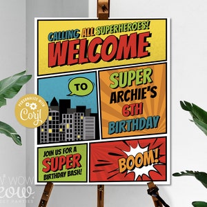 Superhero Party Birthday Welcome Sign Comic Book Editable Party Poster - Sign Instant Download Printable - WCBK076