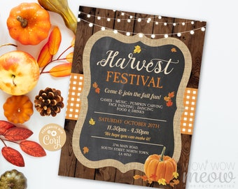 Fall Harvest Festival Invitations Party Rustic Invite Printable INSTANT DOWNLOAD 5x7 Event Church Lights Autumn Personalize Editable WCHF001