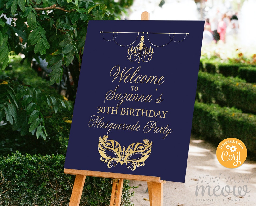 Masquerade Editable Sign Welcome Birthday Party Masked Ball Masks 16 X ...