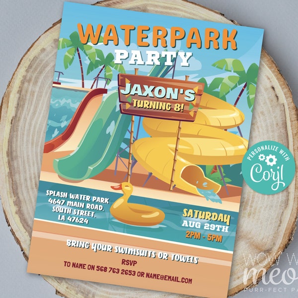 Water Park Party Invitation Waterpark Birthday Invite Pool Swimming INSTANT DOWNLOAD Beach Swim Personalize Float Editable Printable WCBK462