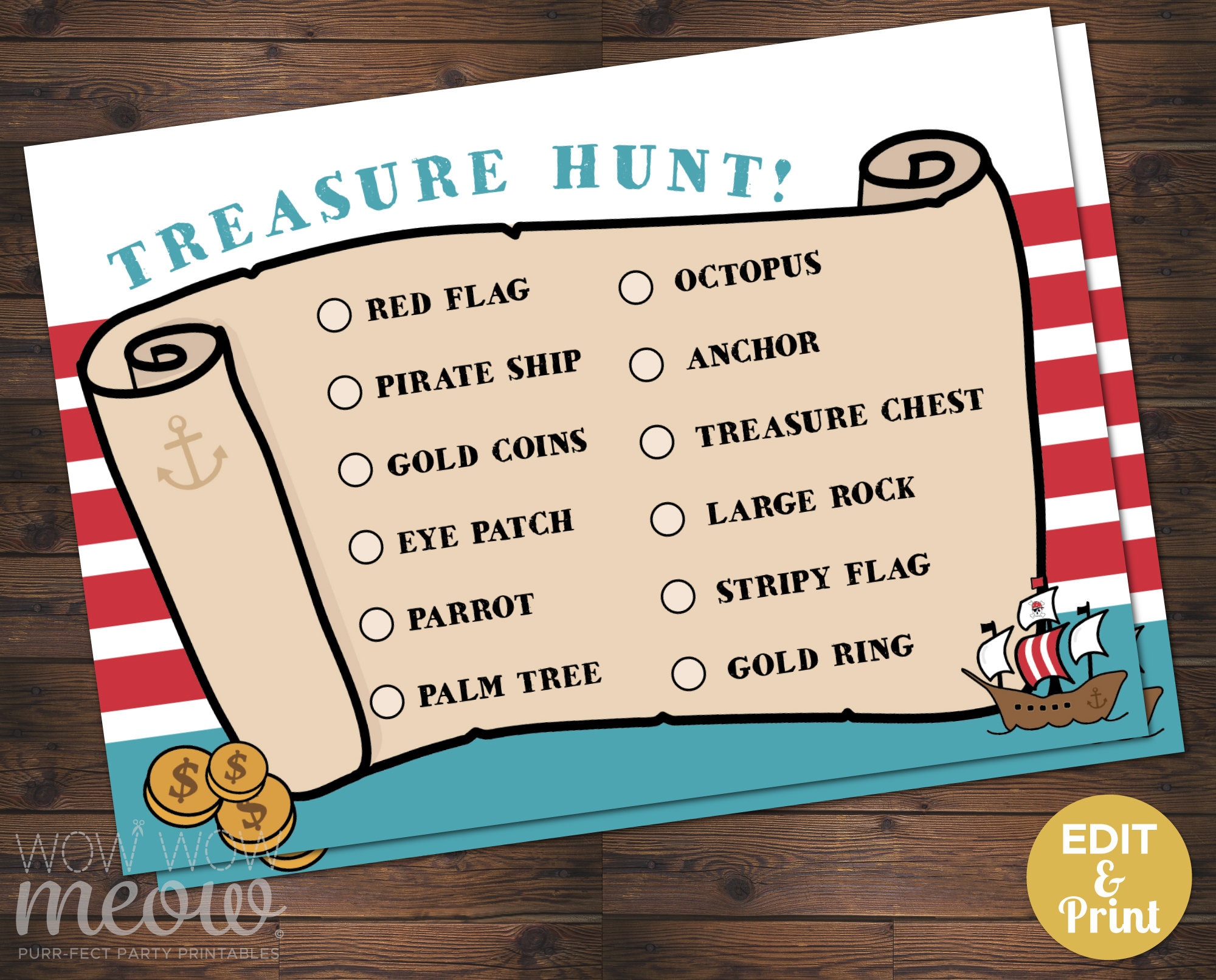 pirate scavenger hunt treasure map stripe party check list etsy india