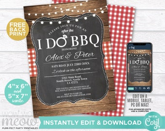 I Do BBQ Invitation Couples Shower After Printable Invite Engagement Party INSTANT Download Light Chalk Reception Editable Printable WCWI009