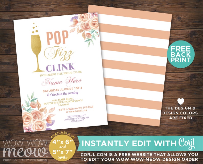 Pop Fizz Clink Invitation Bridal Shower Champagne Peach - Etsy