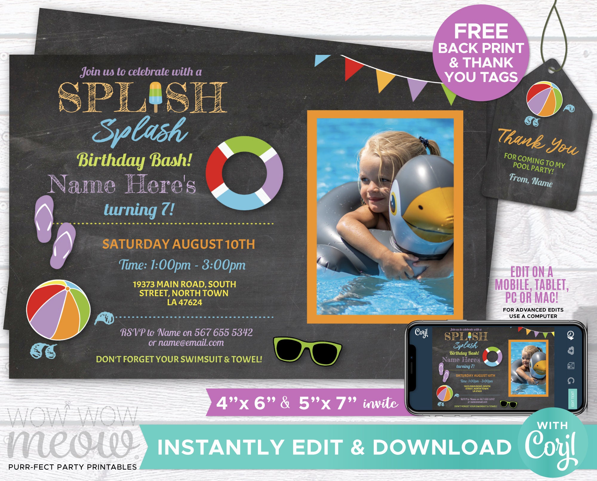 Pool Party Photo Invitation Splish Splash Birthday Bash Invite Etsy Ireland