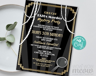 1920s Murder Mystery Dinner Invitation Party Birthday Invite INSTANT DOWNLOAD Twenties Party Editable Birthday Personalize Editable WCBA259