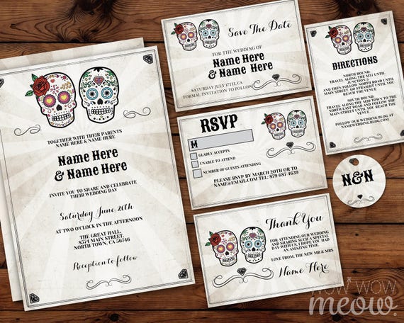 Sugar Skull Wedding Invitations Set Template Rustic Package | Etsy