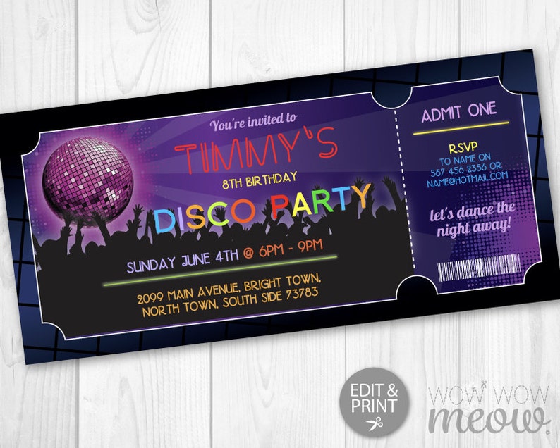 Disco Ticket Invites Admit One Party Invite Birthday Instant Etsy