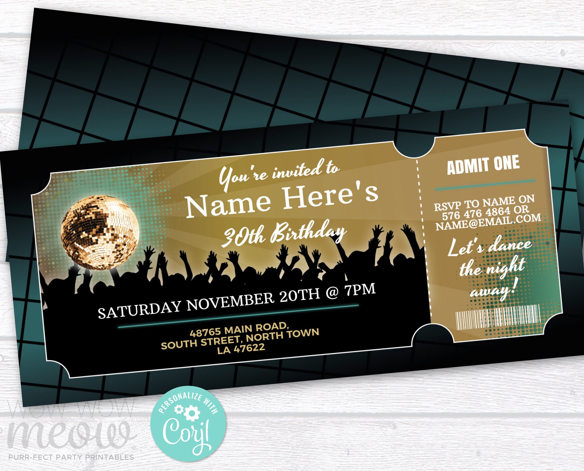 Disco ticket invites Admit One Party Invite Birthday INSTANT | Etsy