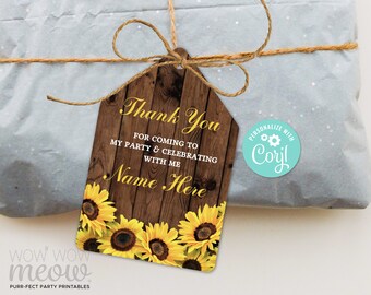 Thank You Tags Rustic Sunflower Wood - Edit & Print - Cards INSTANT DOWNLOAD Wedding Birthday Engagement Gifts Editable Printable WCBA016