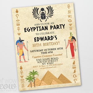Egypt Birthday Invitations Egyptians Any Age Invite Digital Pyramid Hieroglyphics DOWNLOAD Surprise Pharaoh Editable Personalize WCBK518