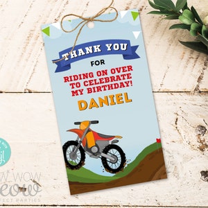Dirt Bike Party Thank You Tags Birthday - Party Gift Tags -Dirtbike Motorcycle Ride Over Label Instant Download Editable Printable WCBK078
