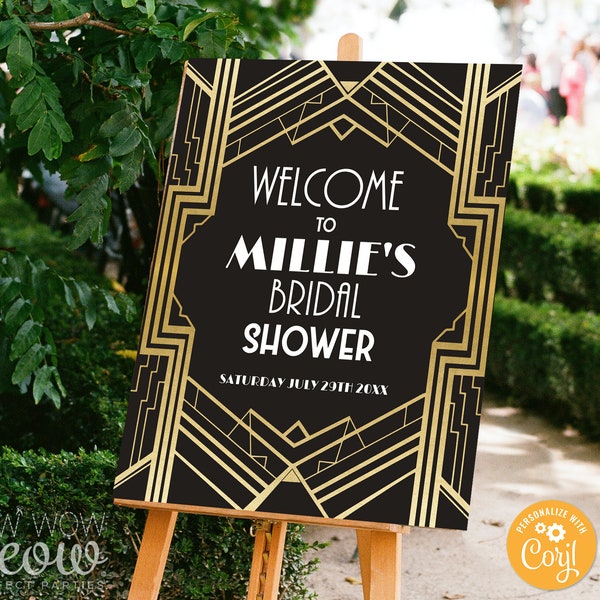 Art Deco Editable Bridal Shower Sign Welcome Party 1920s Twenties 16 x 20 inches Poster  - EDIT & INSTANT DOWNLOAD - Printable - WCBR002