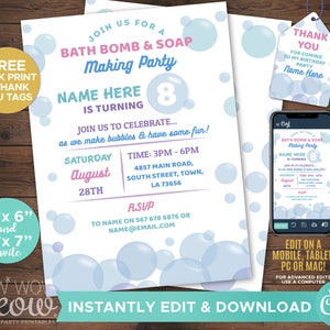 Editable Bath Bomb Birthday Party Invite Soap Bath Bomb 