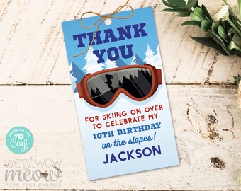 Ski Party Thank You Tags Birthday - Party Gift Tags -Skiing Snow Apres Winter Favour Label Instant Download Editable Printable WCBK457