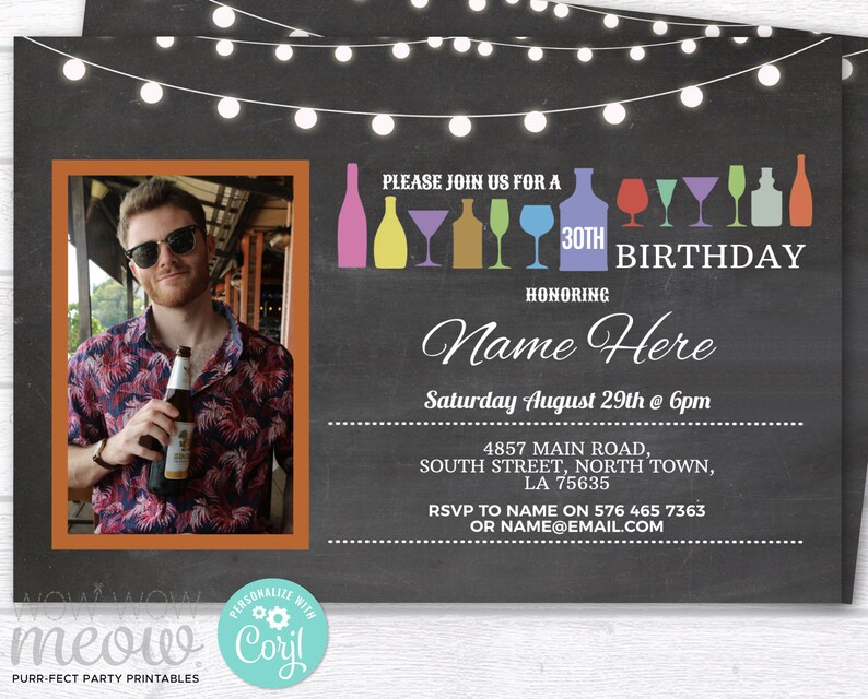 Birthday Party Invitation Drinks Photo Invite DOWNLOAD Womens Etsy UK