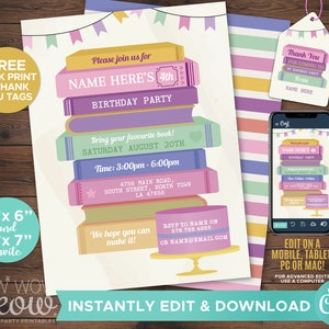 Books Birthday Party Pinks Invitation Library INSTANT DOWNLOAD Reading Books Invite Girls Page Personalize Customize Edit Printable WCBK198