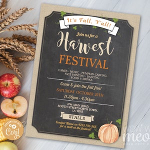 Fall Harvest Festival Invitations Party Rustic Invite Printable INSTANT DOWNLOAD 5x7 Event Church Lights Autumn Personalize Editable WCHF013