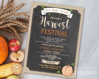 Fall Harvest Festival Invitations Party Rustic Invite Printable INSTANT DOWNLOAD 5x7 Event Church Lights Autumn Personalize Editable WCHF013