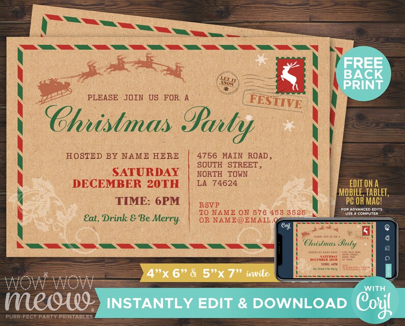 Christmas Party Invitations Postcard Ticket Xmas Holiday - Etsy