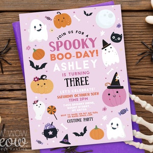 Halloween Invitations Kid&#39;s Girl Pink Birthday ANY AGE Costume Children&#39;s Party Invite Printable Ghost DOWNLOAD Pumpkin Personalized WCHA118
