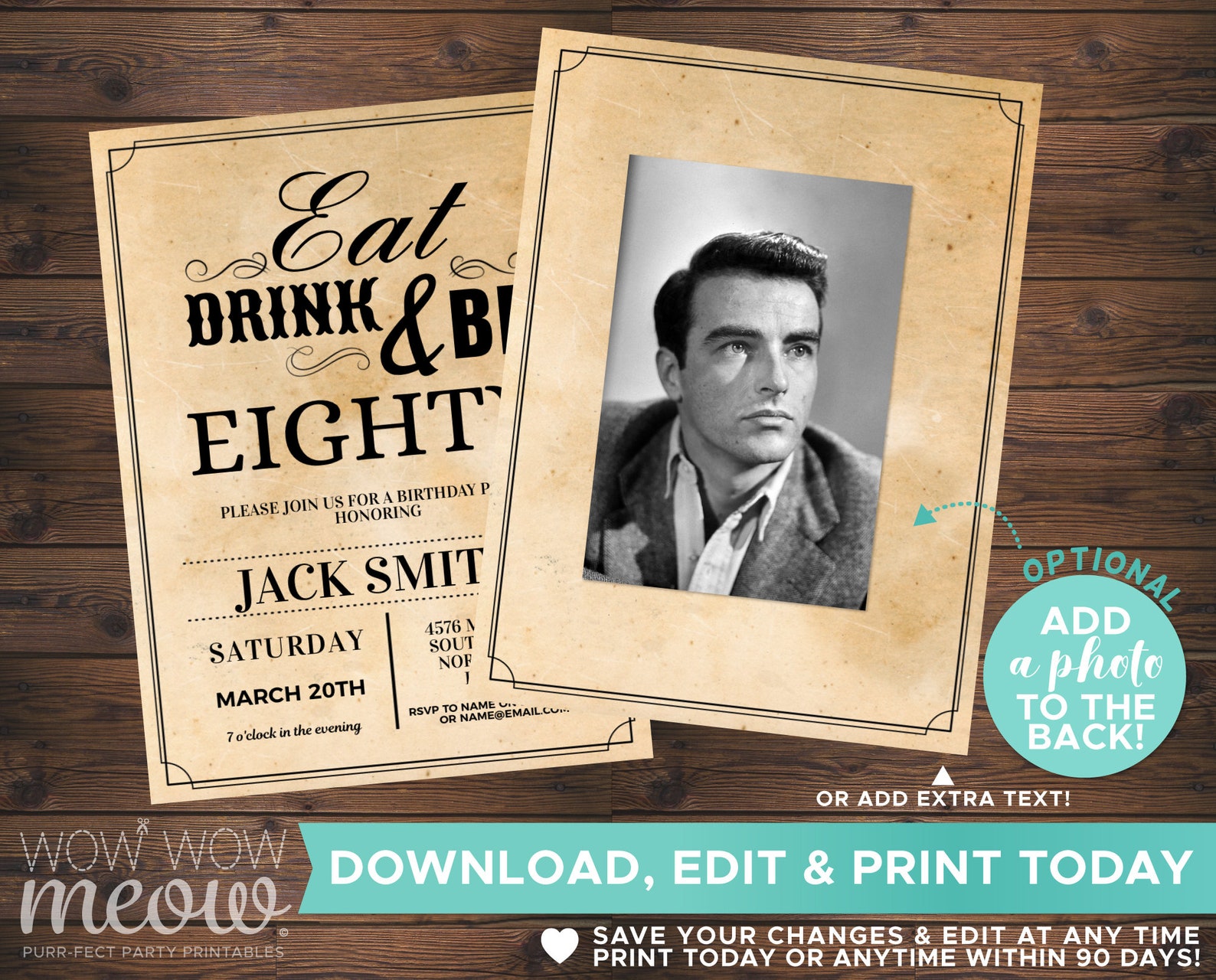 80th Invitations Eat Drink and Be EIGHTY 80 Birthday Invite - Etsy
