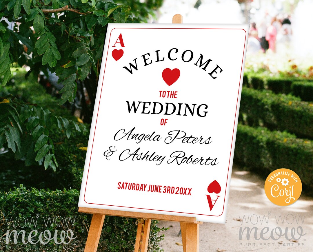Wedding Playing Cards Editable Sign Engagement Hearts Party 16 X 20 ...