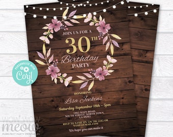 Surprise Birthday Invitations 30th 40th 50th 60th Any Age Invite Flowers Wreath Invitation INSTANT DOWNLOAD Personalize Printable WCBA227