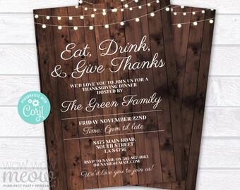 Thanksgiving Invite Dinner Editable Give Fall Thanks Invitation Gathering Family Party INSTANT DOWNLOAD Autumn Digital Printable WCTG010