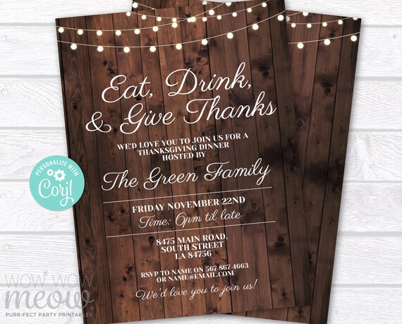 Thanksgiving Invite Dinner Editable Give Fall Thanks Invitation Gathering Family Party INSTANT DOWNLOAD Autumn Digital Printable WCTG010