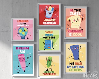 Poster positivi per la classe / Decorazioni murali decorative per insegnanti / Materiali stampabili per la crescita mentale / Poster colorati e carini per studenti scolastici motivazionali