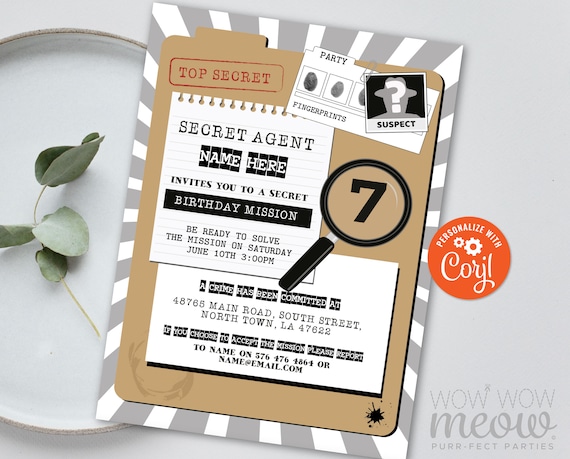 Agent Secret Invitations Anniversaire Inviter Espion Etsy Canada