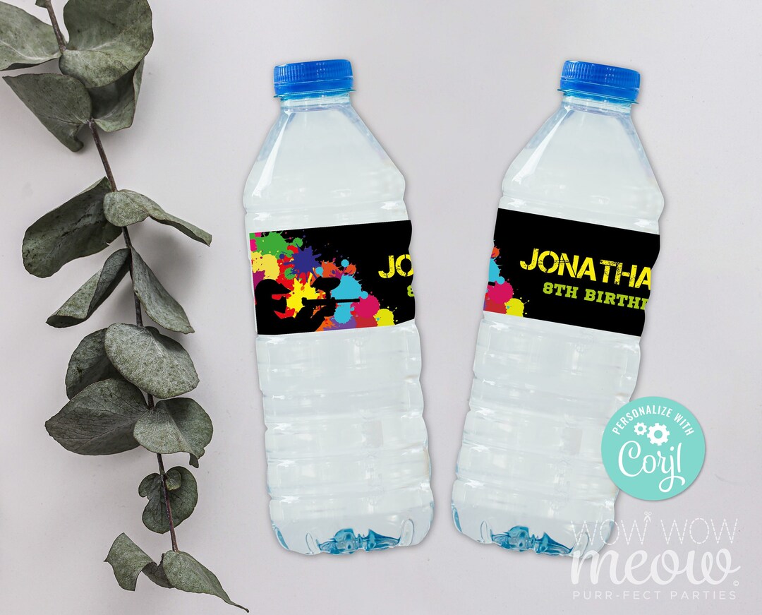 Paintball Water Bottle Labels Editable Boys Girls Birthday Etsy