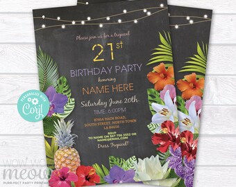 Luau Birthday Invitation Aloha Invite INSTANT DOWNLOAD Chalk Tropical Mens Womens Party Editable Personalize Digital Printable WCBA204