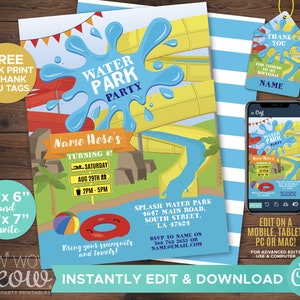 Water Park Party Invitation Waterpark Birthday Invite Pool Swimming INSTANT DOWNLOAD Beach Swim Personalize Float Editable Printable WCBK204