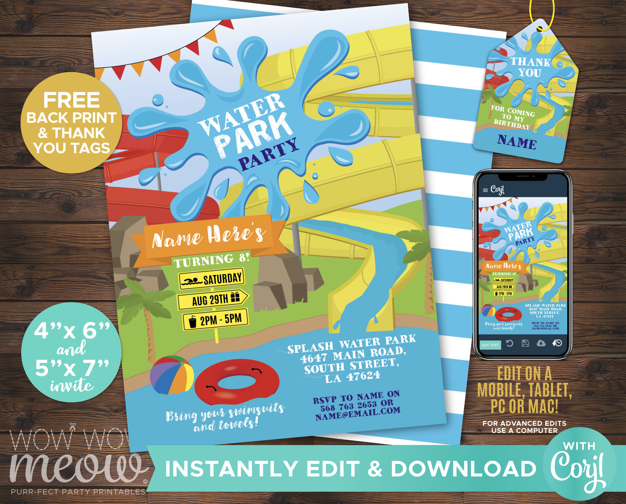 Water Park Party Invitation Waterpark Birthday Invite Pool Etsy