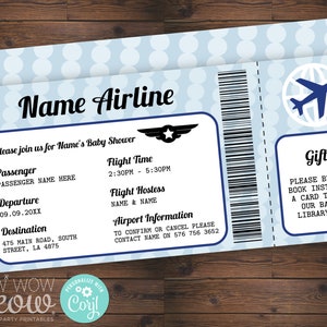 Baby Shower Ticket Invitation Blue Boy Airline Invite DOWNLOAD Hostess Air Plane Invite Airport Personalize Editable Printable WCBS112