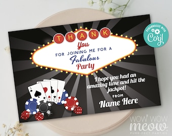 Thank You Cards Casino Cards Dice INSTANT DOWNLOAD Las Vegas Birthday Any Age Mens Women's Party Favour Note Personalize Printable WCBA006
