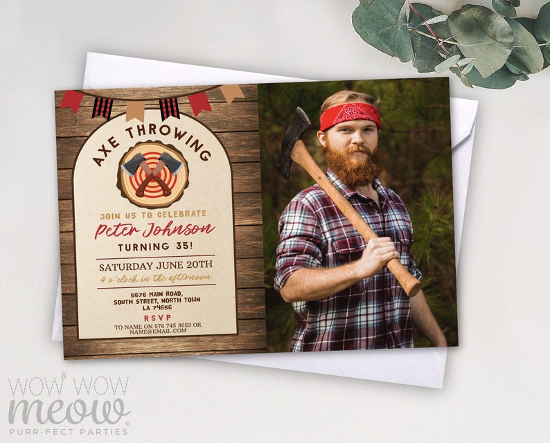 Axe Throwing Invite Birthday Invitation Party Photo Wood Etsy