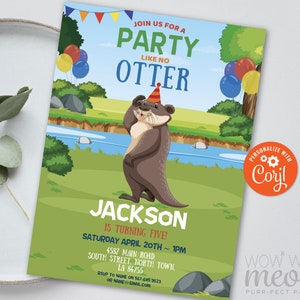 Otter Invitation Birthday Invite Park Fun Girls Boys INSTANT DOWNLOAD ANY Age Personalize Editable Printable Template WCBK447