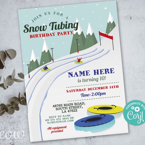 Snow Tubing Invitation Birthday Party INSTANT DOWNLOAD Tube Invite Dry Slope Girls Boys Any Age Ski Winter Snow Snowboard Printable WCBK143