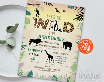Go Wild Jungle Invitation Birthday Invite Safari Wild INSTANT DOWNLOAD Zoo ANY Age Animals Personalize Editable Printable Template WCBK203